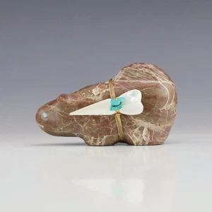 NATIVE AMERICAN ZUNI NUTRIA MOUNTAIN LION FETISH BY LELAND BOONE & DAPHNE QUAM - Picture 1 of 9