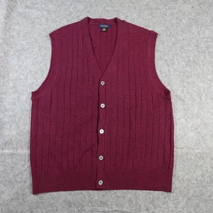 Club Room Vest Mens Medium Lambswool Ribbed Red Button Front Knit - Picture 1 of 8