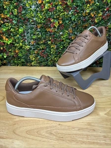 Kizik Vegas Leather Cognac White Sole Sneakers Shoes Mens 8.5 Womens 10 WIDE NEW - Picture 1 of 10