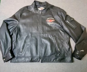 Harley Davidson Mens Leather Jacket 2XL Black Motorcycle Embroidered Logo - Picture 1 of 14