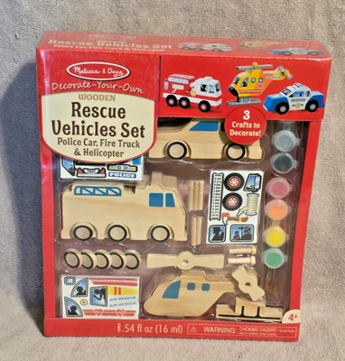 Melissa & Doug Decora tu propio conjunto de vehículos de rescate de madera **NUEVO** ¡ENVÍO GRATUITO! Foto 1 de 2