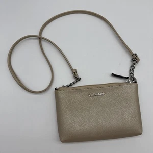 CALVIN KLEIN Small Slim Shoulder Purse Bag Gold Shoulder Strap - Picture 1 of 9