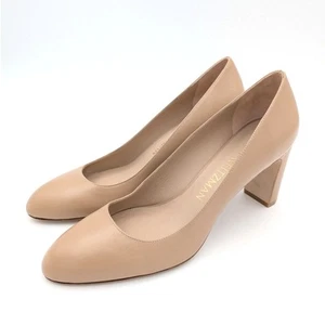 Stuart Weitzman Vida 75 Block Heel Pump Women's Leather Beige Size US10B EU41 - Picture 1 of 7