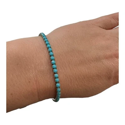 Pulsera elástica con cuentas tono plata pulsera azul esmeralda joyería Foto 1 de 3