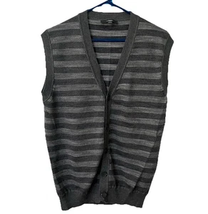 Z Zegna Sweater Vest Mens M Wool Silk Blend Stripe Gray Neutral Academia - Picture 1 of 8
