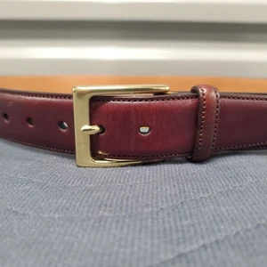 Trafalgar Men's 38 Cognac Dress Belt Hand Polished Cortina Leather Solid Brass - Picture 1 of 16