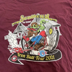 Motorcycle Rally T Shirt Men Large Adult Burgundy 2021 Iron Butt Tour Charleston - Picture 1 of 9