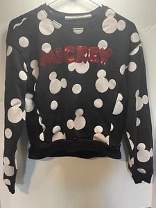 Disney Mickey Mouse Sequined Black/White Print Sweatshirt Girl's SZ M(7-9) - Picture 1 of 5