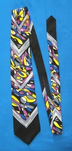 Rush Limbaugh No Boundaries Seidenkrawatte abstrakte Kurven auf Chevrons gelb blau - Bild 1 von 6