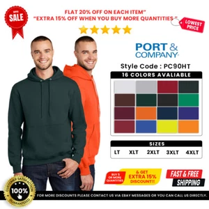 Port & Company PC90HT Men's Tall Essential Pullover Hooded Pockets Sweatshirt - Picture 1 of 71