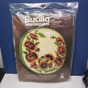 BUCILLA NEEDLEPOINT Complete Pillow Kit Persian Wool 4188 POPPIES 14" New Sealed - Picture 1 of 3