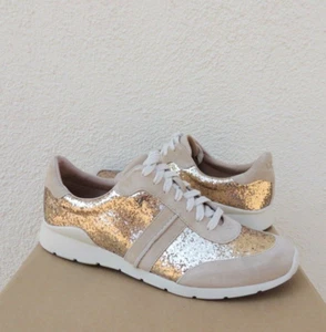 UGG JAIDA GOLD GLITTER SUEDE/ LEATHER SNEAKERS, WOMEN US 6/ EUR 37 ~ NIB - Picture 1 of 5