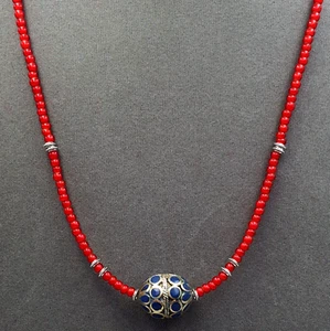 Vintage Venetian White Heart Trade Beads wit Afghan vintage brass Bead Necklace - Picture 1 of 8