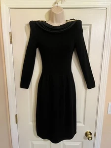 Vestido St. John Saks Fifth Ave. Negro Tejido Largo Slv Drapeado Estrás Pin 5/6 - Imagen 1 de 13