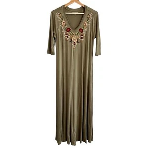 Soft Surroundings Floral Embroidered Jersey Maxi Dress Sz S Cottage Boho Prairie - Picture 1 of 9