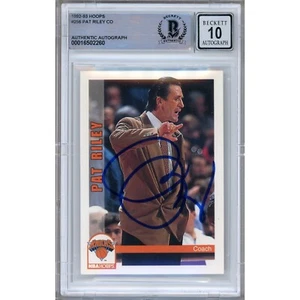 Pat Riley Signed 1992-93 NBA Hoops #256 Card Beckett BGS AUTO-10 Slab NY Knicks - Picture 1 of 6