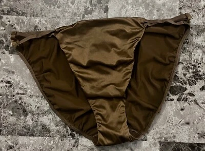 BRAGAS DE BIKINI VICTORIA'S SECRET L MARRÓN LISO TIRAS RUCH VINTAGE RARAS CUERDAS Foto 1 de 4