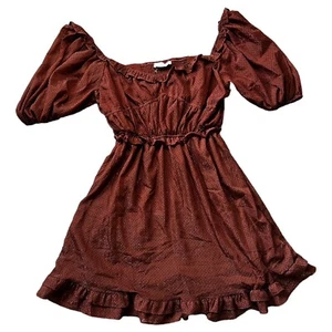 By The River kurzes Kleid Puffärmel braun schwarz Punkte schulterfrei Größe Medium - Bild 1 von 10