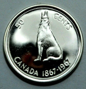 1867-1967 PROOF LIKE CAMEO CANADA SILVER 50 CENTS ELIZABETH II WOLF HALF DOLLAR! - Picture 1 of 3