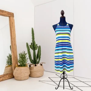 TOMMY BAHAMA Mujer’s M Rayas Elástico Vestido Acolchado Estante Sujetador Azul, Verde Lima - Imagen 1 de 9
