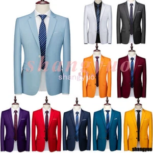 Hombres Multicolor Dos Botones Calce Ajustado Abrigo Traje Chaqueta Negocios Trajes Formales Blazer - Imagen 1 de 39