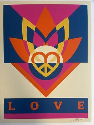 Póster impreso artístico numerado firmado por Shepard Fairey OBEY Love Lotus 2021 Foto 1 de 4