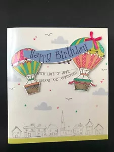Birthday card women female her open, hot air balloons, 3D, 7" x 6" - Picture 1 of 5