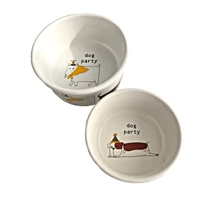 2 Piece Doggy Food & Water Bowls Party Dog by Ursula Dodge Design Stoneware Bowl - Picture 1 of 13