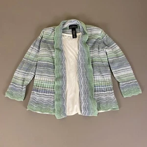 Alfred Dunner Cardigan Top Set PL Petite Large Knit Green Blue Embellished - Picture 1 of 11