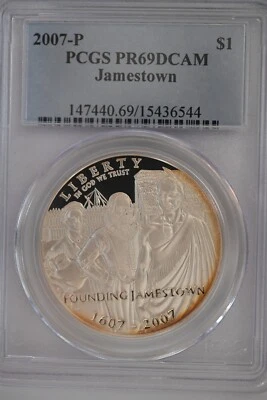 2007 P Jamestown $1 Silver 400th Anniversary coin-PCGS PR69 DCAM - Image 1 of 2