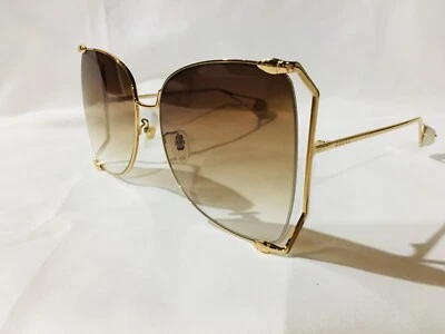 Auténticas nuevas gafas de sol Gucci GG0252S para mujer doradas marrones lentes mariposa Foto 1 de 4