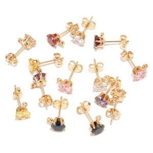 20pcs Stainless Steel Gold Plated Zircon Ear Post Stud With Loop Earring Jewelry - Picture 1 of 14