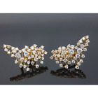 Cluster Set White and Gold Earrings Fine Silver Handmade Celebrity Jewelry New