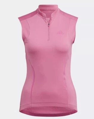 Camiseta Adidas Feminina 1/4 Zíper Sem Mangas Bicicleta Ciclismo Rosa Fúcsia Tamanho P Nova Com Etiqueta - Imagem 1 de 4