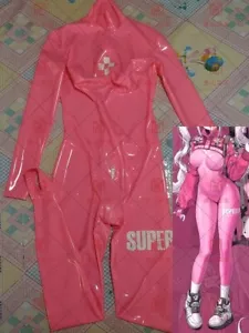 Tuta gatto rosa latrex gomma cosplay party vestito 3d seno donna 0,4 mm - Foto 1 di 4