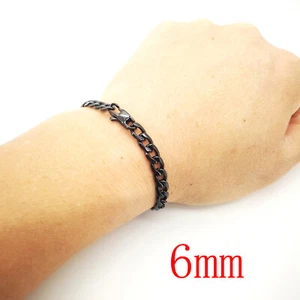 6mm Polished Stainless Steel Bracelet Black Color Jewelry Curb Chain Cuban Links - Picture 1 of 12