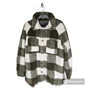 Marks & Spencer BORG Checked Winter coat Dark Khaki Size L RRP £59