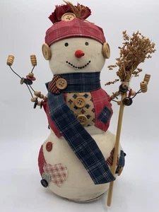 Primitive Schneemann Regal Sitter Display Dekoration Urlaub Winter Patchwork - Bild 1 von 12