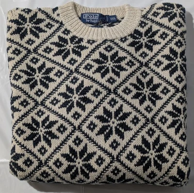 Polo Ralph Lauren - Suéter Tejido a Mano - Para Hombre Talla XXL - Marfil/Negro - Nuevo  Foto 1 de 4