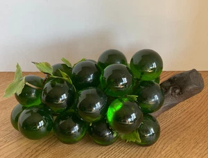 Vintage MCM Large Green Lucite Acrylic Grapes 10.5" Cluster with Leaves on Stem - Picture 1 of 21