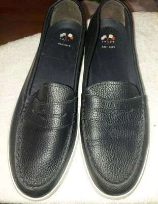 Mocasines Cole Haan Grand O's de cuero granulado negro para mujer con suela de goma talla 10B Foto 1 de 4