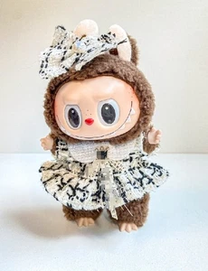 Tweed Dress w/ Crown Pin and Bow Headband for Labubu Doll Outfit Clothes - Picture 1 of 2