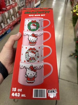 Juego de 4 tazas Zak Designs Hello Kitty 15 oz tazas rosadas de Navidad regalo Foto 1 de 3