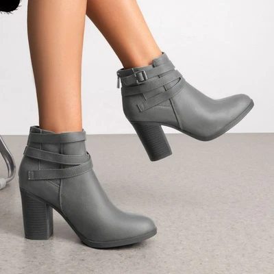 Mujeres Botines Tacón Bloque Cómodos Puntera Almendra Cremallera Trasera Botines Foto 1 de 4