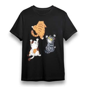 Herren T-Shirt mit entzückender Cartoon Katze Grafik Unisex schwarz 100 % Baumwolle Tee UK - Bild 1 von 6