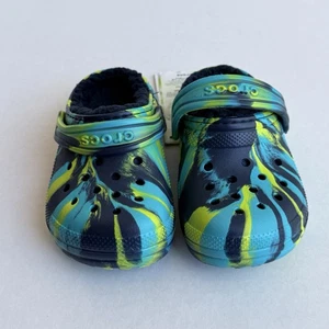 Crocs Zoccolo Classico Foderato Marmo Blu Multicolore Bambini C8 Nuovo - Foto 1 di 7