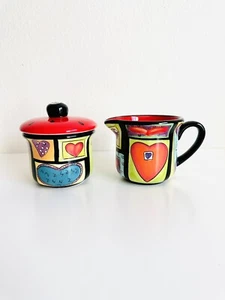 Juego de Cuencos Crema y Azúcar Corazones Naylor Designs, Diseño Arte Pop Abstracto Cerámica - Imagen 1 de 12