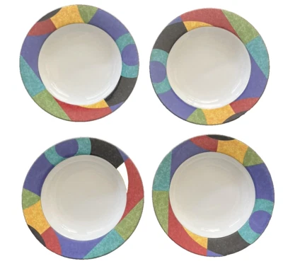 12 Mikasa California Currents Rim Soup Bowl Geometric Bauhaus Postmodern - Image 1 of 4