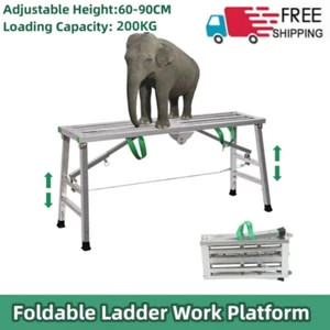 Foldable Ladder Work Platform Portable 200Kg Bearing Bench 60-90CM Adjustable - Picture 1 of 9