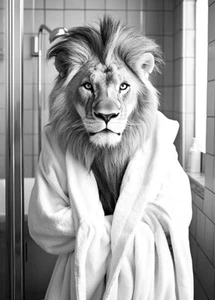 Lion Wearing Bathrobe - Cute Funny Bathroom Animals - Poster - Picture 1 of 5